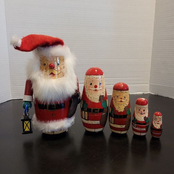 Vintage Kurt Adler Santa Claus Nesting Dolls Christmas Hand Painted 5 Pieces - Picture 1 of 9